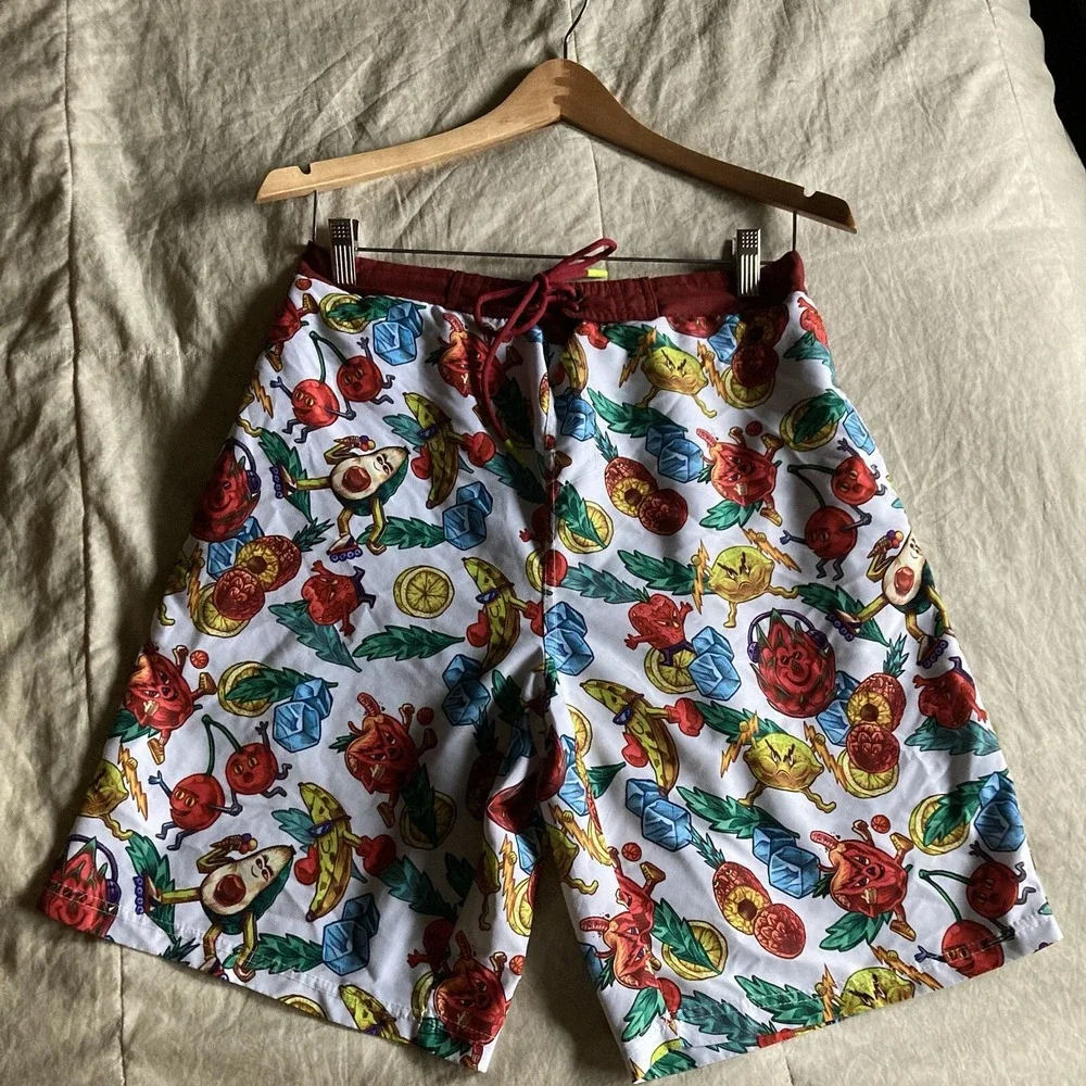 Veccoberry Man's Fruits Printed Board Shorts QuickDry Drawstring Size Medium